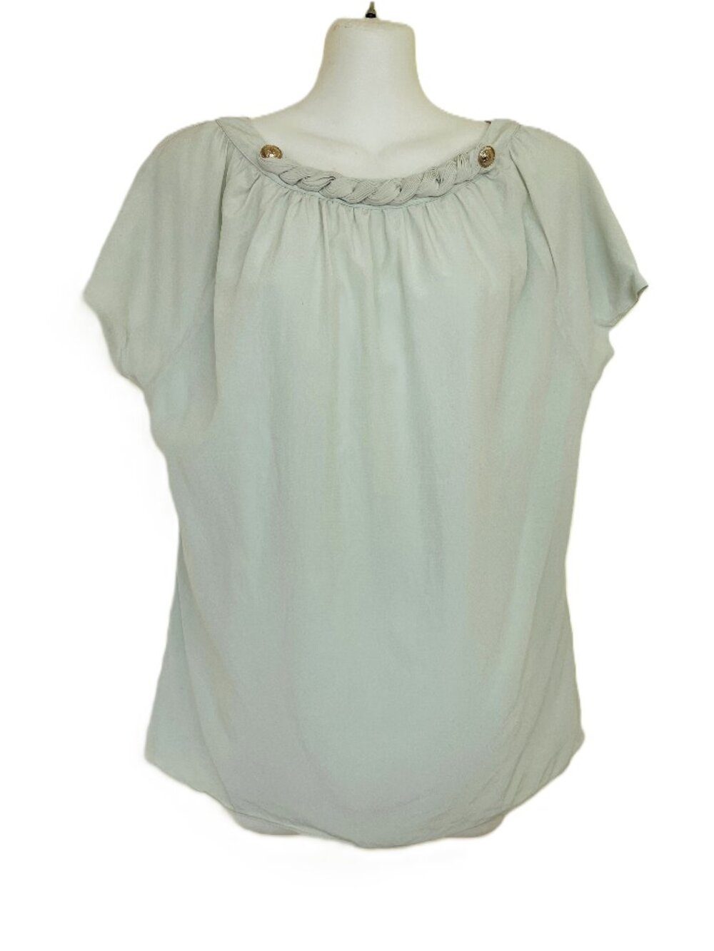 Ted Baker Women's Silk Blouse Top Mint Green Braided Neckline V-Back Size 3 US 8